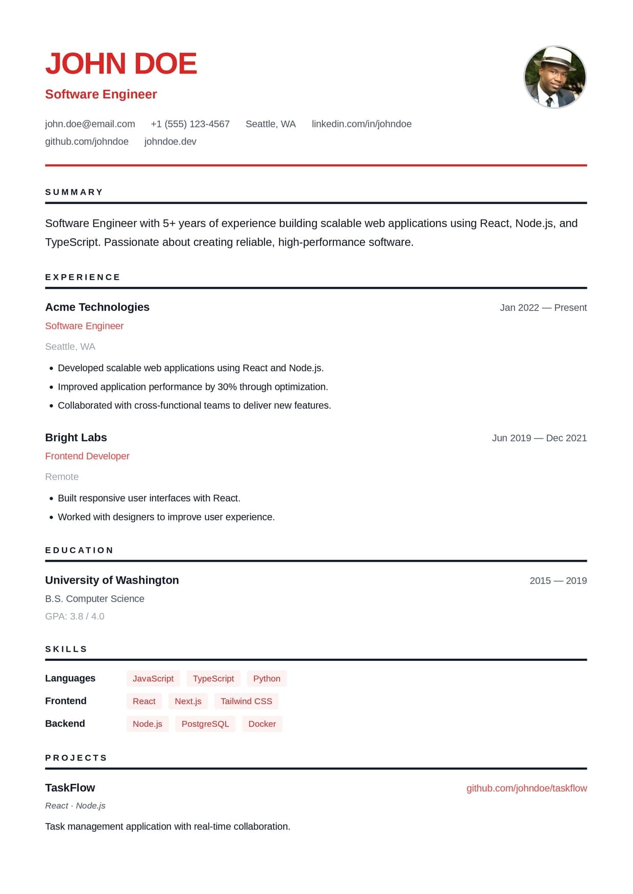 Swiss resume template — grid-based typographic design inspired by Swiss print style